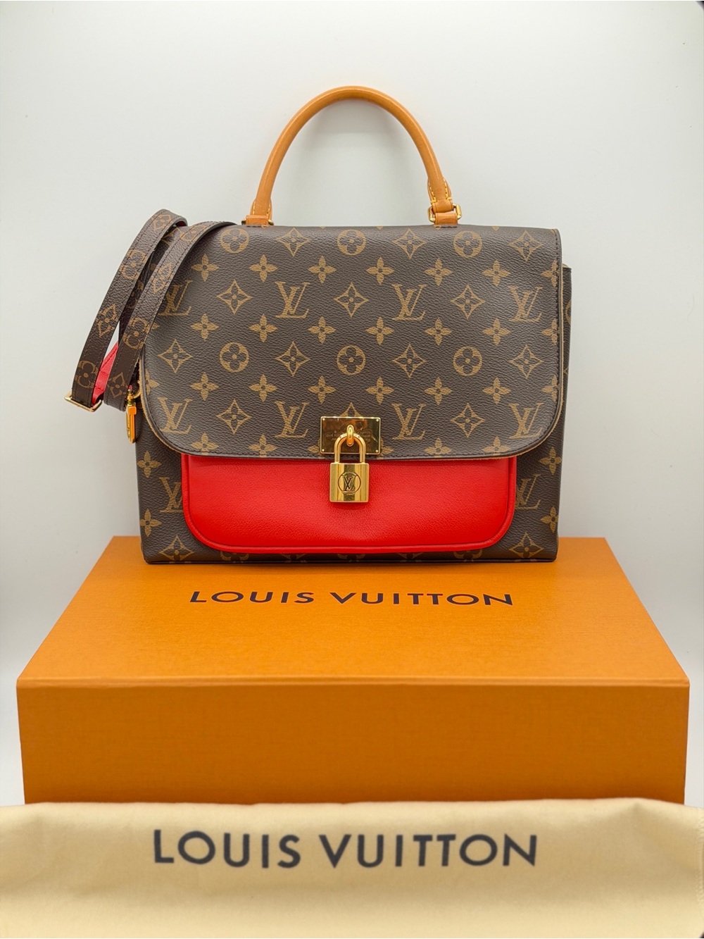 Authentic Louis Vuitton Marignan Monogram Canvas Coquelicot Red Bag dustbag box